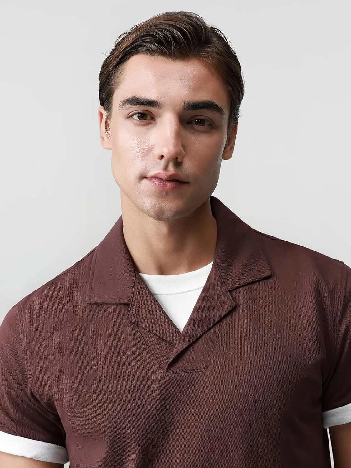Camp Collar Polo Shirts for Men 195GSM BCI Cotton Blend Pique Short Sleeve Split Hem with 3-Color Tape