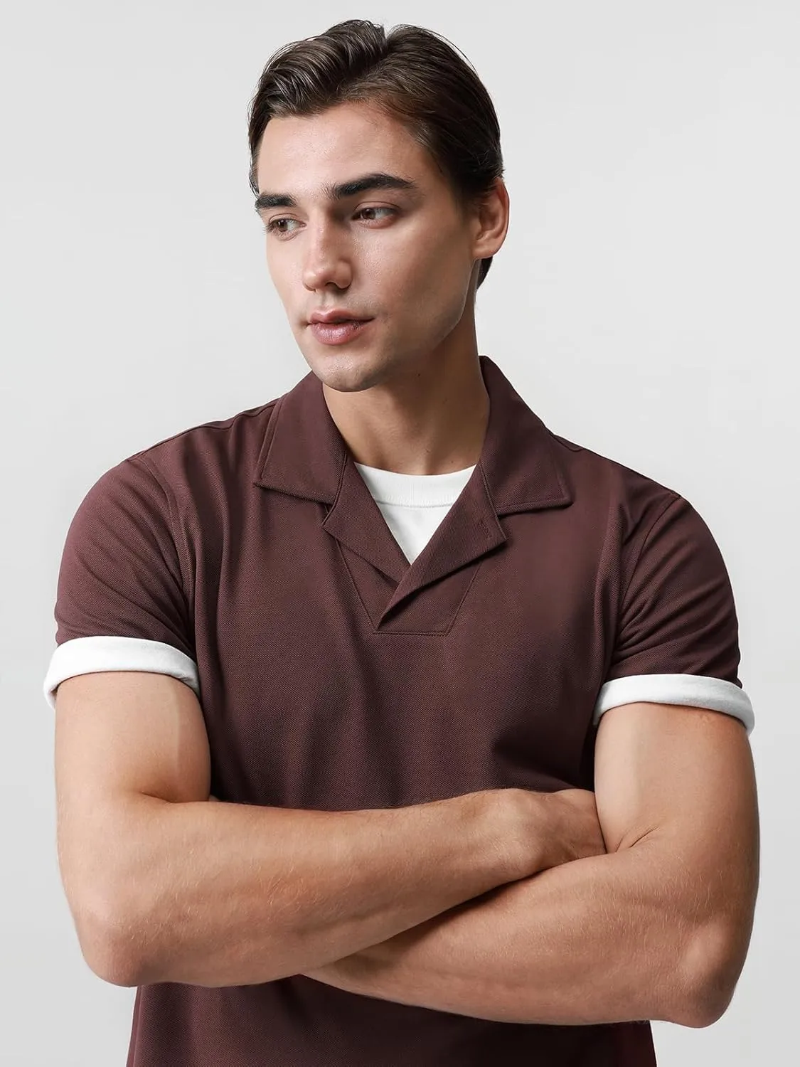 Camp Collar Polo Shirts for Men 195GSM BCI Cotton Blend Pique Short Sleeve Split Hem with 3-Color Tape