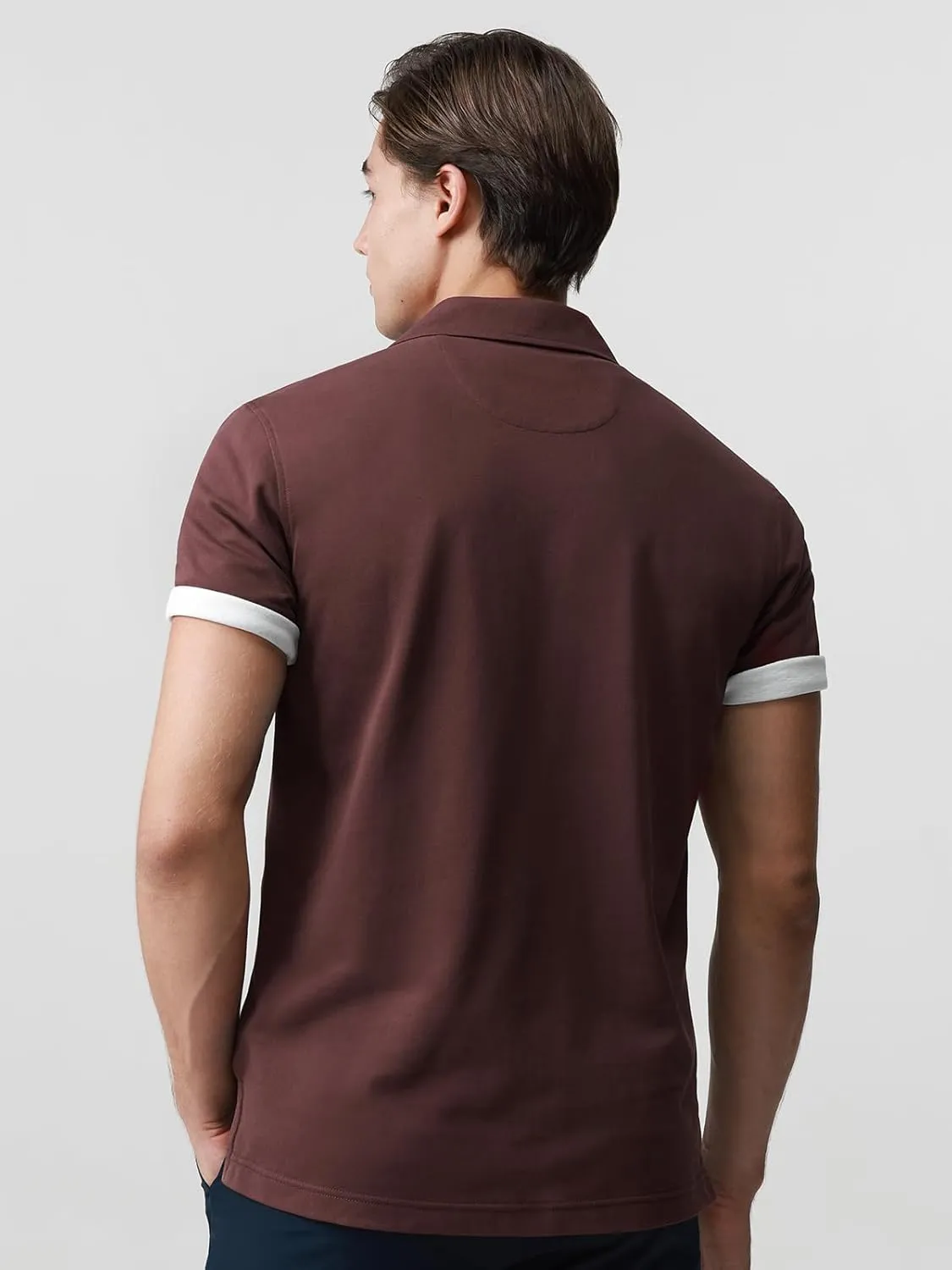 Camp Collar Polo Shirts for Men 195GSM BCI Cotton Blend Pique Short Sleeve Split Hem with 3-Color Tape