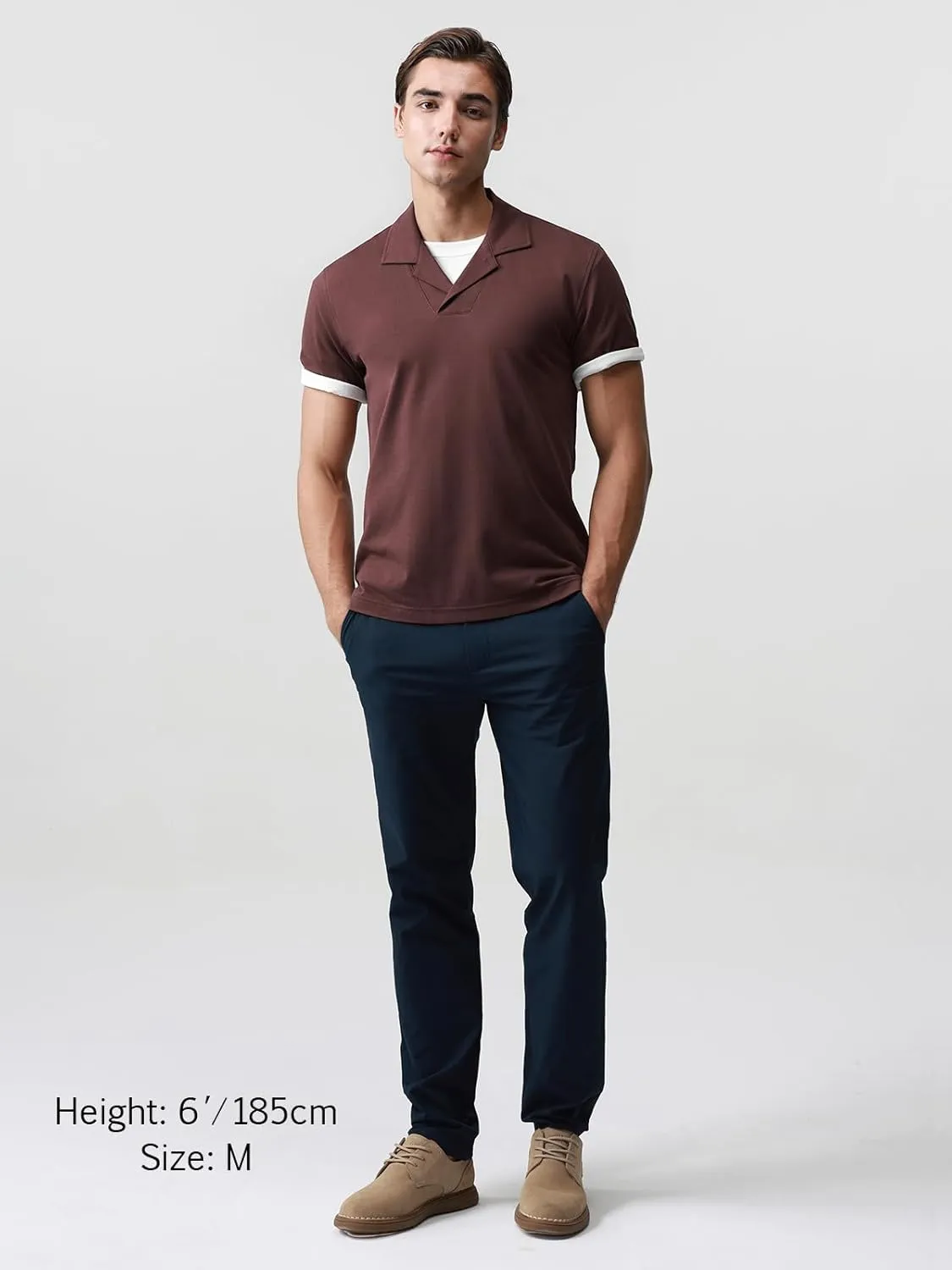 Camp Collar Polo Shirts for Men 195GSM BCI Cotton Blend Pique Short Sleeve Split Hem with 3-Color Tape
