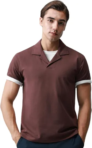 Camp Collar Polo Shirts for Men 195GSM BCI Cotton Blend Pique Short Sleeve Split Hem with 3-Color Tape