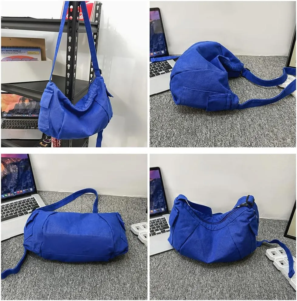 Canvas Medium Corssbody Bag Casual Tote Purse Travel Shoulder Bag Stylish Work Bag for Women and Men (Beige)