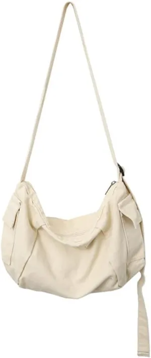 Canvas Medium Corssbody Bag Casual Tote Purse Travel Shoulder Bag Stylish Work Bag for Women and Men (Beige)