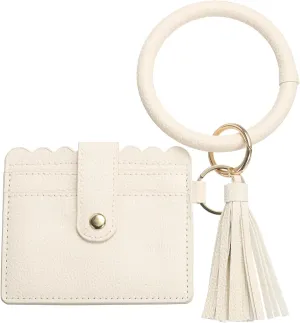 Card Holder Wallet with Keychain Wristlet, Slim PU Leather Wallet for Women, Compact and Lightweight Design for Daily Use, Beige