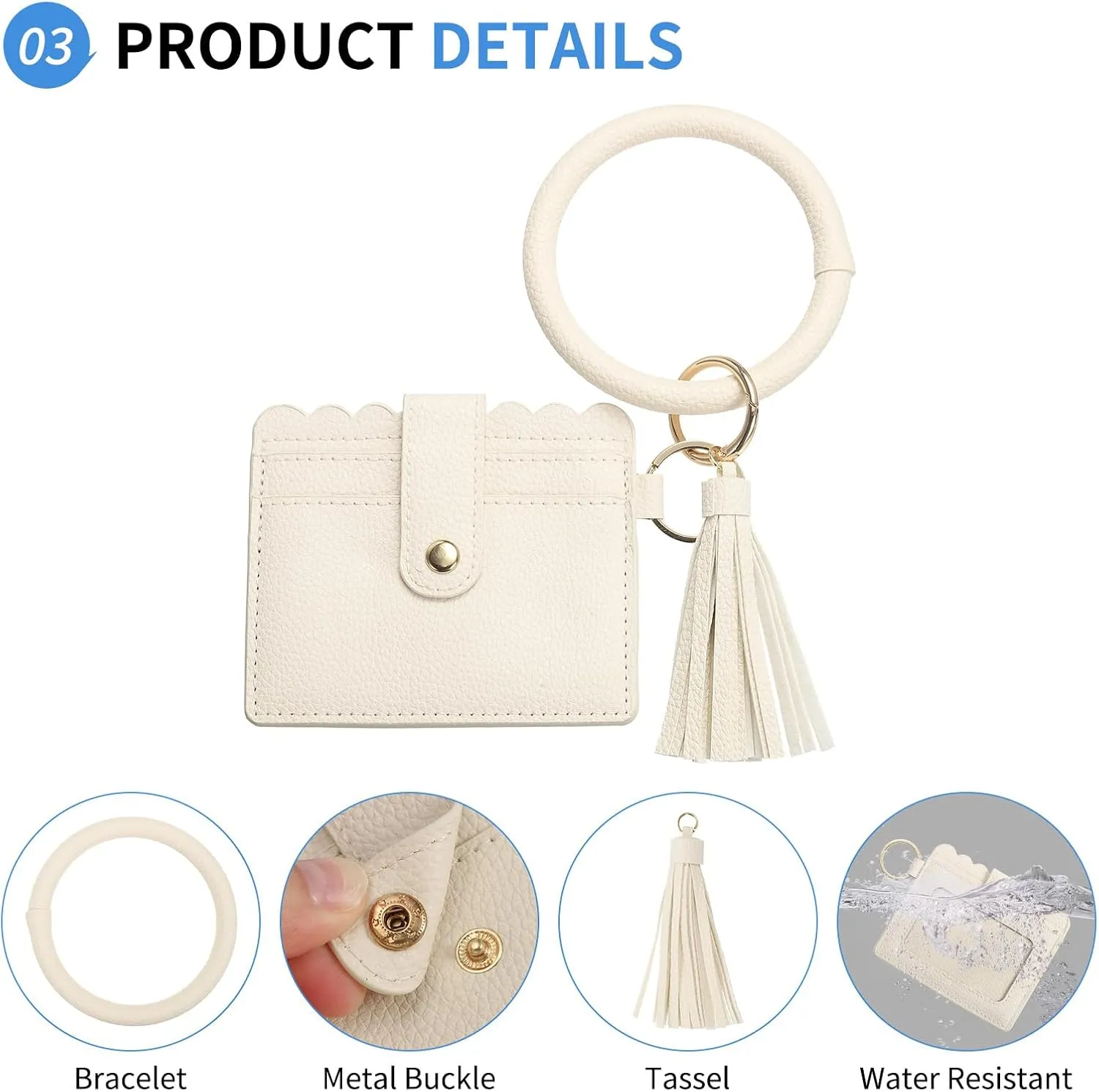 Card Holder Wallet with Keychain Wristlet, Slim PU Leather Wallet for Women, Compact and Lightweight Design for Daily Use, Beige