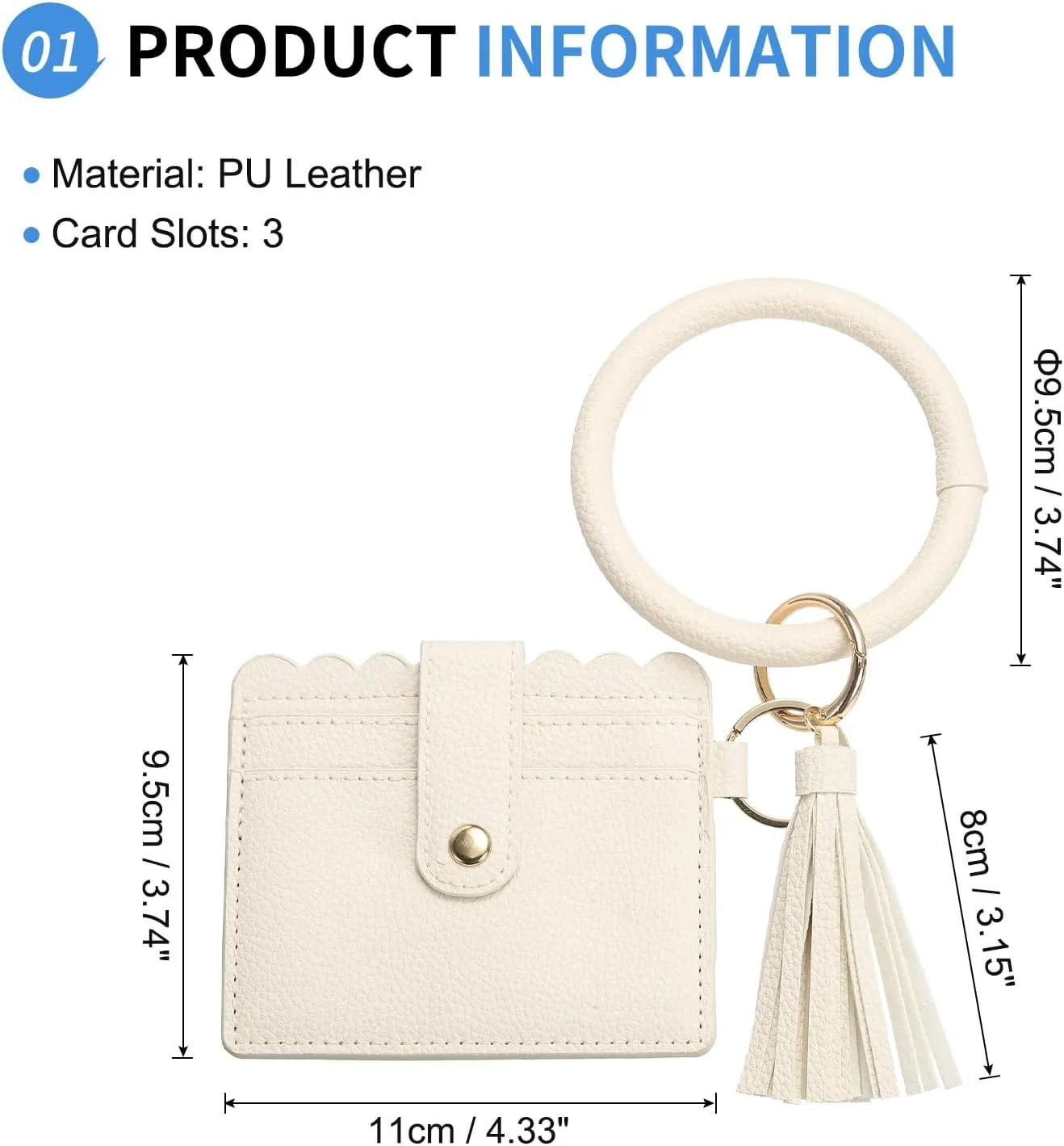 Card Holder Wallet with Keychain Wristlet, Slim PU Leather Wallet for Women, Compact and Lightweight Design for Daily Use, Beige