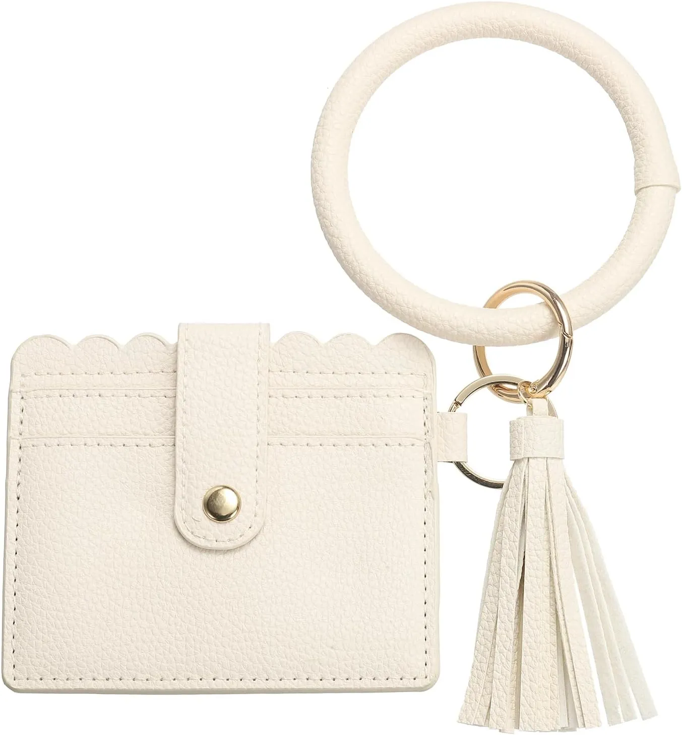 Card Holder Wallet with Keychain Wristlet, Slim PU Leather Wallet for Women, Compact and Lightweight Design for Daily Use, Beige