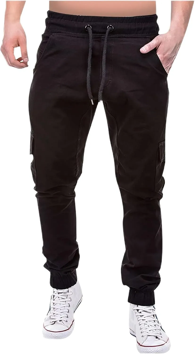 Cargo Joggers for Men Slim Fit Stretch Pants Lightweight Workout Sweatpants Quick Dry Elastic Drawstring Pants 2025