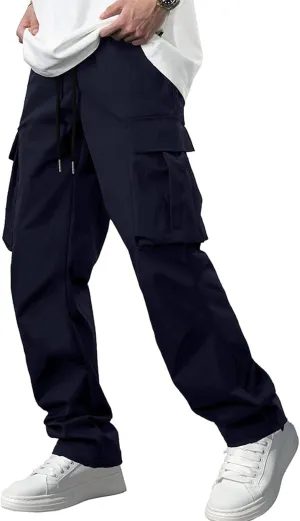 Cargo Pants for Men Big and Tall Loose Fit Straight Cargo Sweatpants Elastic Waist Drawstring Lightweight Atheltic Joggers
