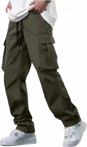 Cargo Pants for Men Big and Tall Loose Fit Straight Cargo Sweatpants Elastic Waist Drawstring Lightweight Atheltic Joggers
