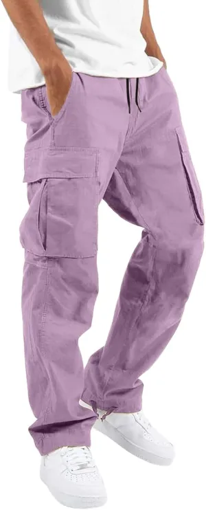 Cargo Sweatpants for Men Big and Tall Open Bottom Elastic Waist Cargo Joggers Loose Fit Running Athletic Tactical Pants