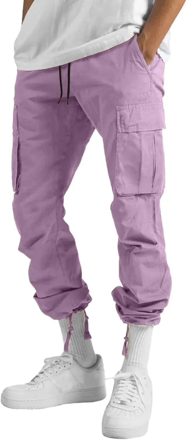 Cargo Sweatpants for Men Big and Tall Open Bottom Elastic Waist Cargo Joggers Loose Fit Running Athletic Tactical Pants