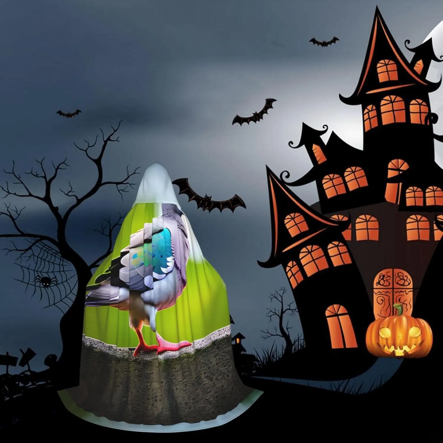 cartoon pigeon 3 print Stylish Hooded Cape Cloak - oversized hat Cape for Women and Men, fit carnival, Cosplay