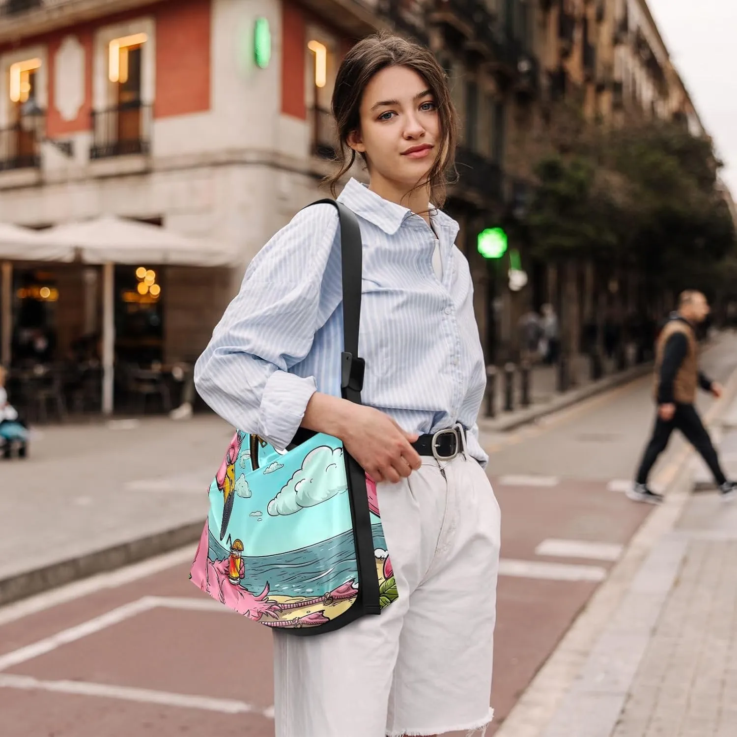 Cartoon Unicorn above Rainbow Leather Bag with Shoulder Strap, Women's Shoulder Handbags, Vegan Leather Crossbody Bag