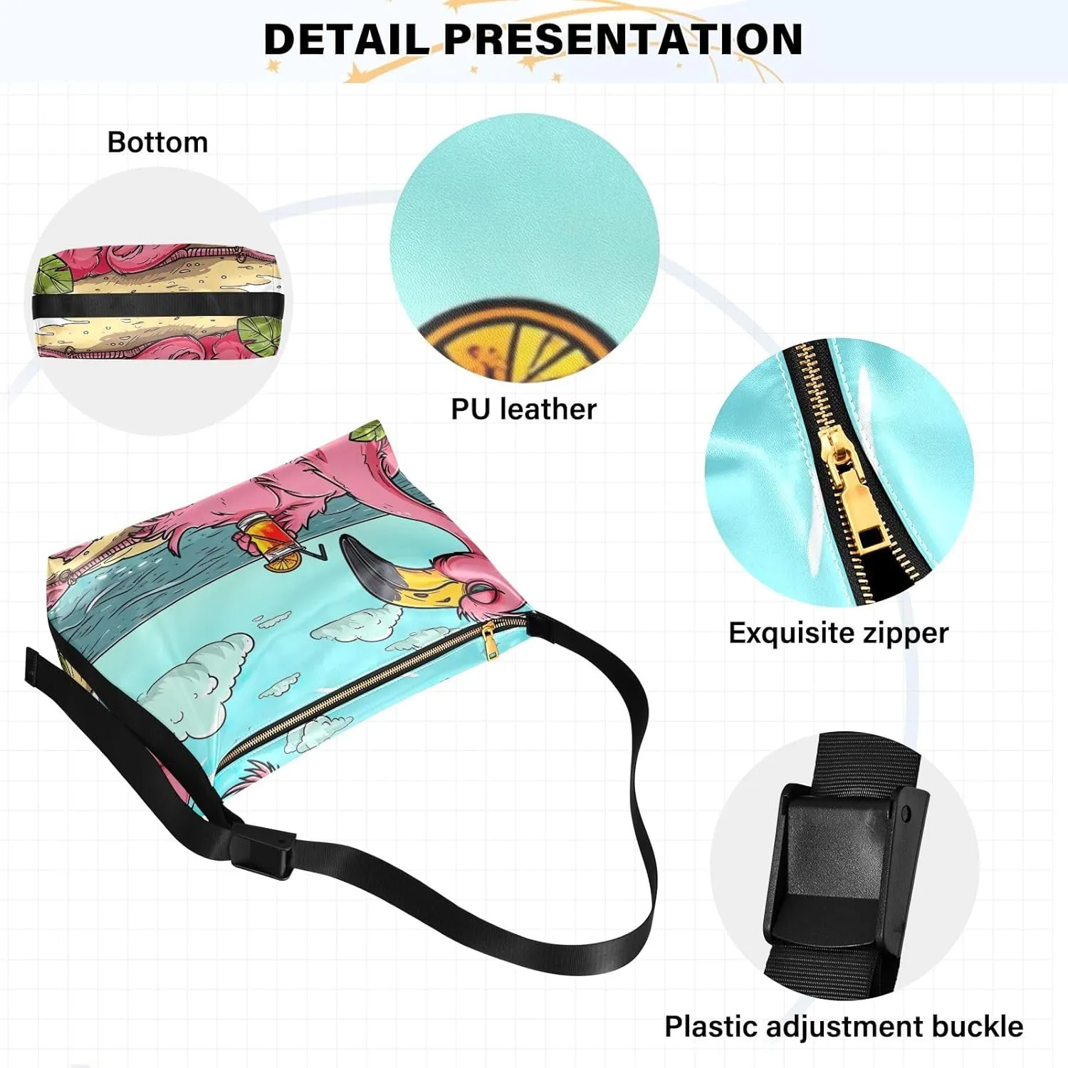 Cartoon Unicorn above Rainbow Leather Bag with Shoulder Strap, Women's Shoulder Handbags, Vegan Leather Crossbody Bag
