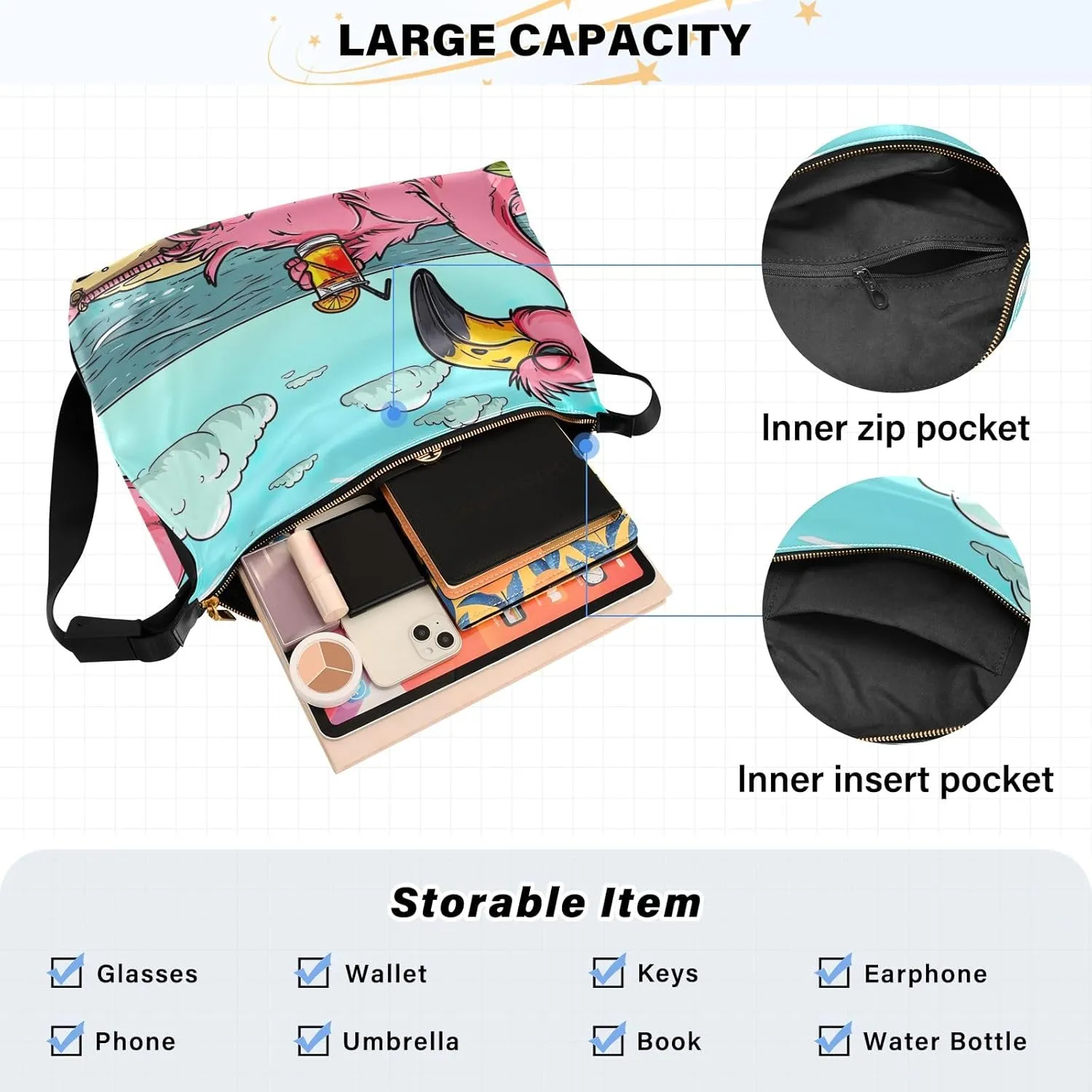 Cartoon Unicorn above Rainbow Leather Bag with Shoulder Strap, Women's Shoulder Handbags, Vegan Leather Crossbody Bag