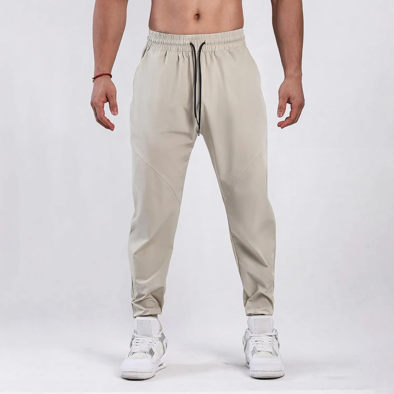 Casual Pants for Men Elastic Waist Loose Fit Drawstring Tapered Trousers Lightweight Plus Size Comfy Sweatpants with Pockets