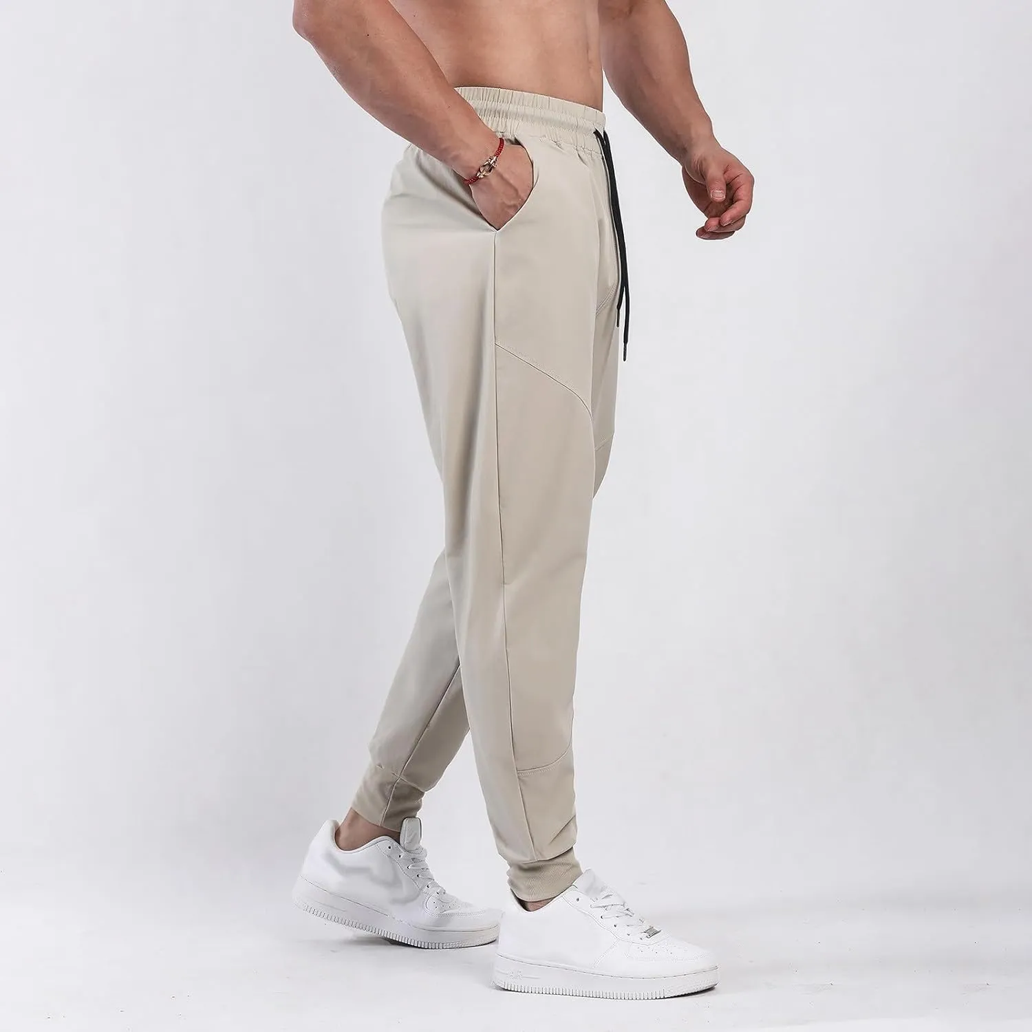 Casual Pants for Men Elastic Waist Loose Fit Drawstring Tapered Trousers Lightweight Plus Size Comfy Sweatpants with Pockets