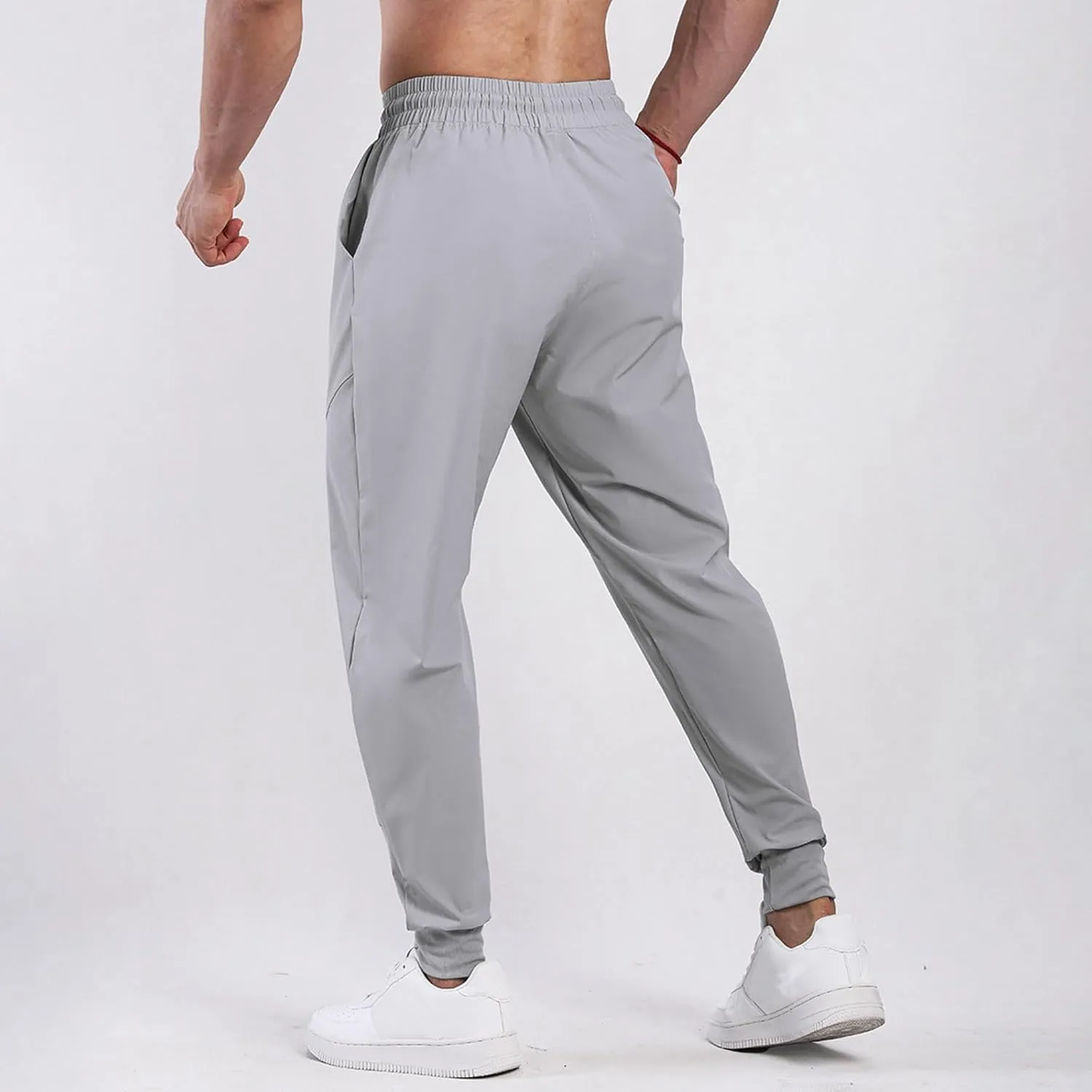 Casual Pants for Men Elastic Waist Loose Fit Drawstring Tapered Trousers Lightweight Plus Size Comfy Sweatpants with Pockets