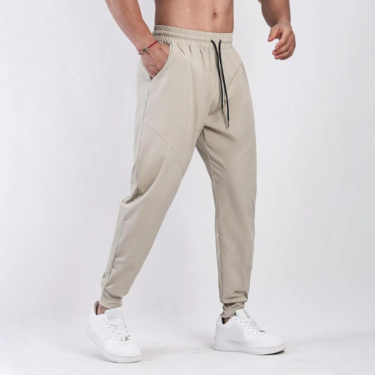 Casual Pants for Men Elastic Waist Loose Fit Drawstring Tapered Trousers Lightweight Plus Size Comfy Sweatpants with Pockets