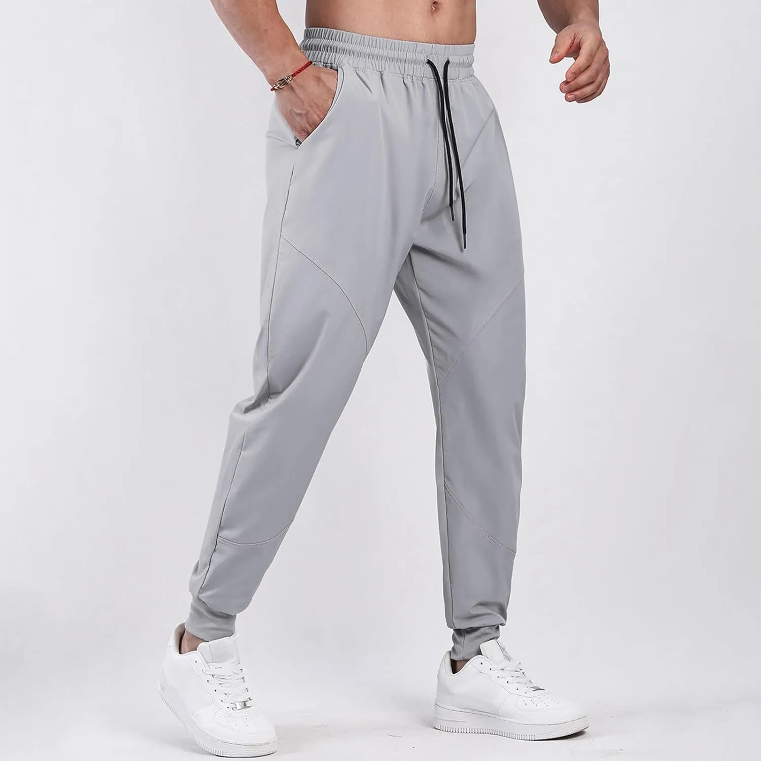 Casual Pants for Men Elastic Waist Loose Fit Drawstring Tapered Trousers Lightweight Plus Size Comfy Sweatpants with Pockets