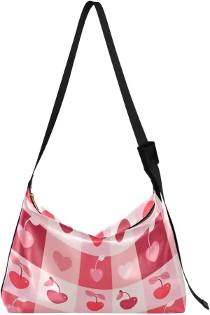 Cherry Pink Buffalo Check Plaid Crossbody Bag for Women Men with Adjustable Strap PU Leather Shoulder Hobo Purse Bag 20858300