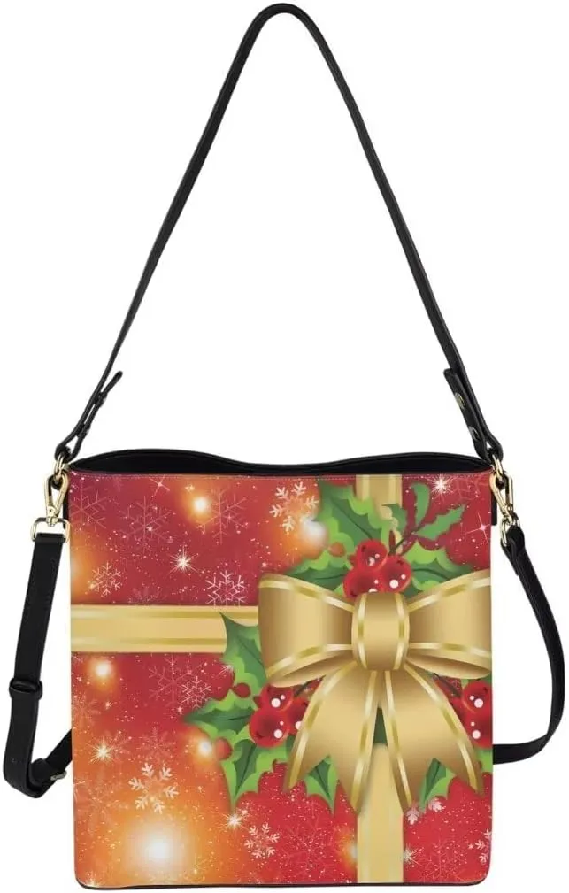 Christmas Shoulder Bucket Bag for Women Large Leather Tote Bag Stylish Hobo Bags Daily Storage Bag with Pockets