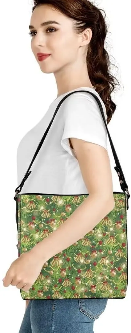 Christmas Shoulder Bucket Bag for Women Large Leather Tote Bag Stylish Hobo Bags Daily Storage Bag with Pockets