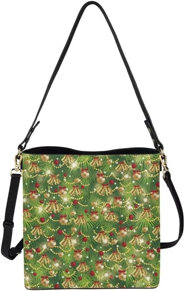 Christmas Shoulder Bucket Bag for Women Large Leather Tote Bag Stylish Hobo Bags Daily Storage Bag with Pockets