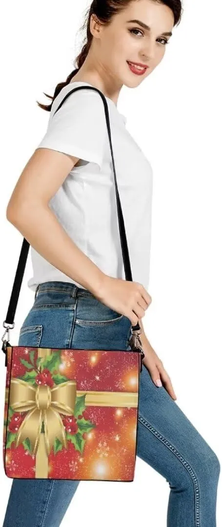 Christmas Shoulder Bucket Bag for Women Large Leather Tote Bag Stylish Hobo Bags Daily Storage Bag with Pockets