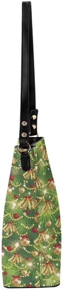 Christmas Shoulder Bucket Bag for Women Large Leather Tote Bag Stylish Hobo Bags Daily Storage Bag with Pockets