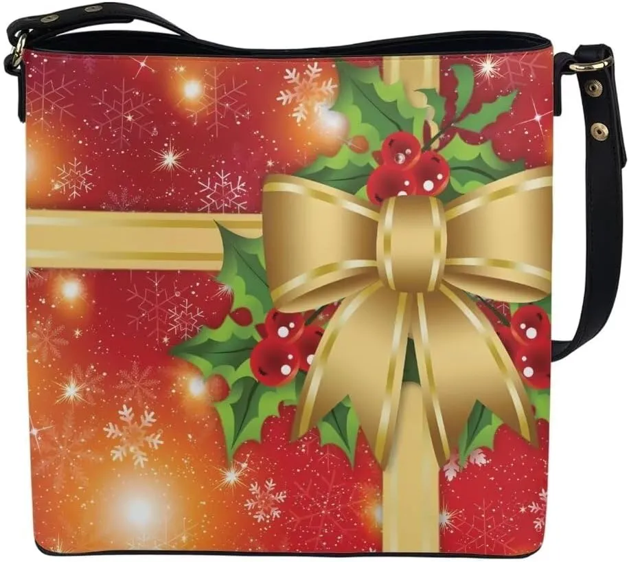 Christmas Shoulder Bucket Bag for Women Large Leather Tote Bag Stylish Hobo Bags Daily Storage Bag with Pockets