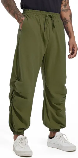 CLANMILUMS Mens Cotton Linen Drawstring Pants Elastic Waist Casual Jogger Yoga Pants