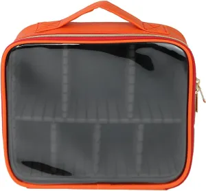 Clear Makeup Bag, Transparent Makeup Case for Travel, Compact Makeup Bag with Dividers and Handle (Orange)