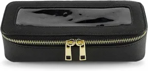 Clear Makeup Brush Bag, Slim Cosmetic Case for Brushes, Compact Toiletry Pouch with Zippers (Black)