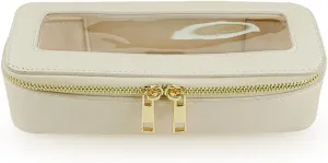 Clear Makeup Brush Bag, Slim Cosmetic Case for Brushes, Compact Toiletry Pouch with Zippers (Cream)