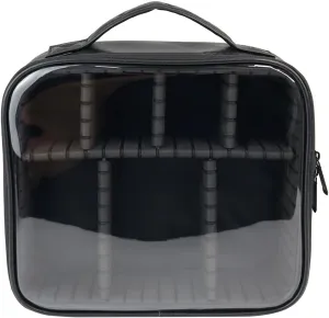 Clear Makeup Case, Makeup Train Case with Shockproof Dividers, Compact Cosmetic Case with Handle, Transparent Makeup Artist Case (Black)
