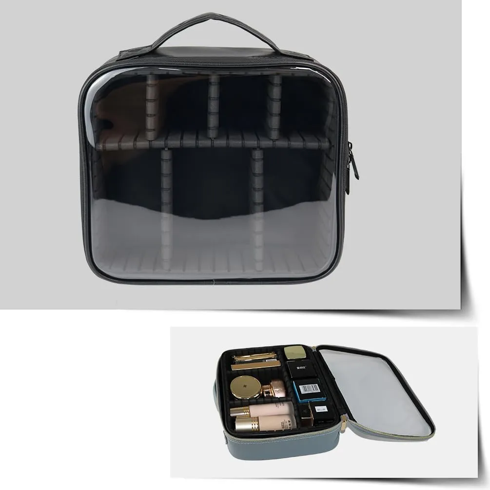 Clear Makeup Case, Makeup Train Case with Shockproof Dividers, Compact Cosmetic Case with Handle, Transparent Makeup Artist Case (Black)