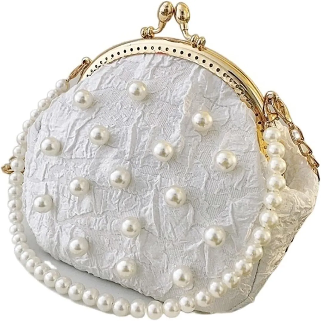 Clutch Purses for Women Elegant Pearled Design Evening Handbag for Women Stylish Wedding Party Tote Bag with Chain Crossbody Strap