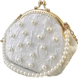 Clutch Purses for Women Elegant Pearled Design Evening Handbag for Women Stylish Wedding Party Tote Bag with Chain Crossbody Strap
