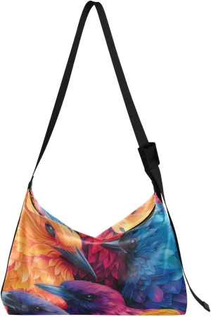 Colorful Birds Shoulder Bag for Women Waterproof PU Leather Hobo Bags Crossbody Purse with Zipper Closure
