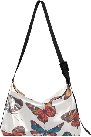 Colorful Butterfly Pattern Shoulder Bag for Women Waterproof PU Leather Hobo Bags Crossbody Purse with Zipper Closure