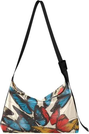 Colorful Butterfly Shoulder Bag for Women Waterproof PU Leather Hobo Bags Crossbody Purse with Zipper Closure
