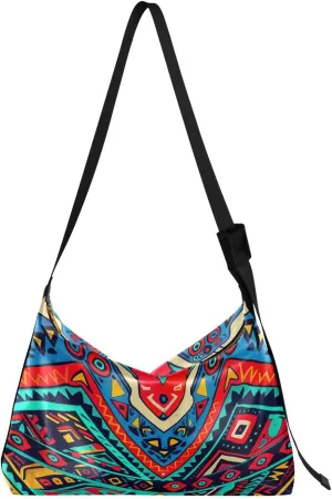 Colorful Ethnic Texture Shoulder Bag for Women Waterproof PU Leather Hobo Bags Crossbody Purse with Zipper Closure