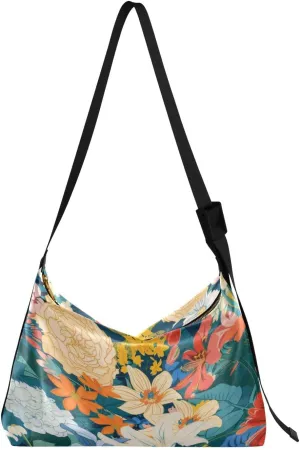 Colorful Flowers Shoulder Bag for Women Waterproof PU Leather Hobo Bags Crossbody Purse with Zipper Closure