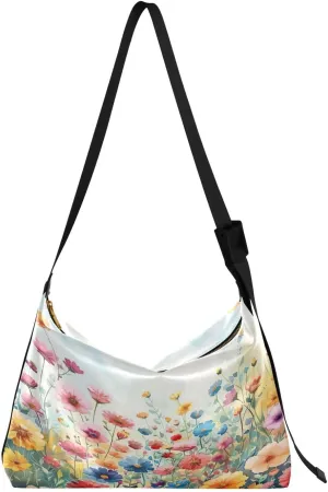 Colorful Flowers Shoulder Bag for Women Waterproof PU Leather Hobo Bags Crossbody Purse with Zipper Closure