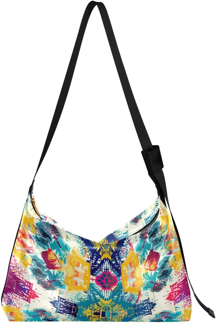 Colorful Geometric Shoulder Bag for Women Waterproof PU Leather Hobo Bags Crossbody Purse with Zipper Closure