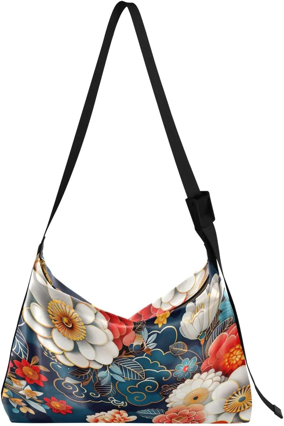 Colorful Japanese Pattern Shoulder Bag for Women Waterproof PU Leather Hobo Bags Crossbody Purse with Zipper Closure