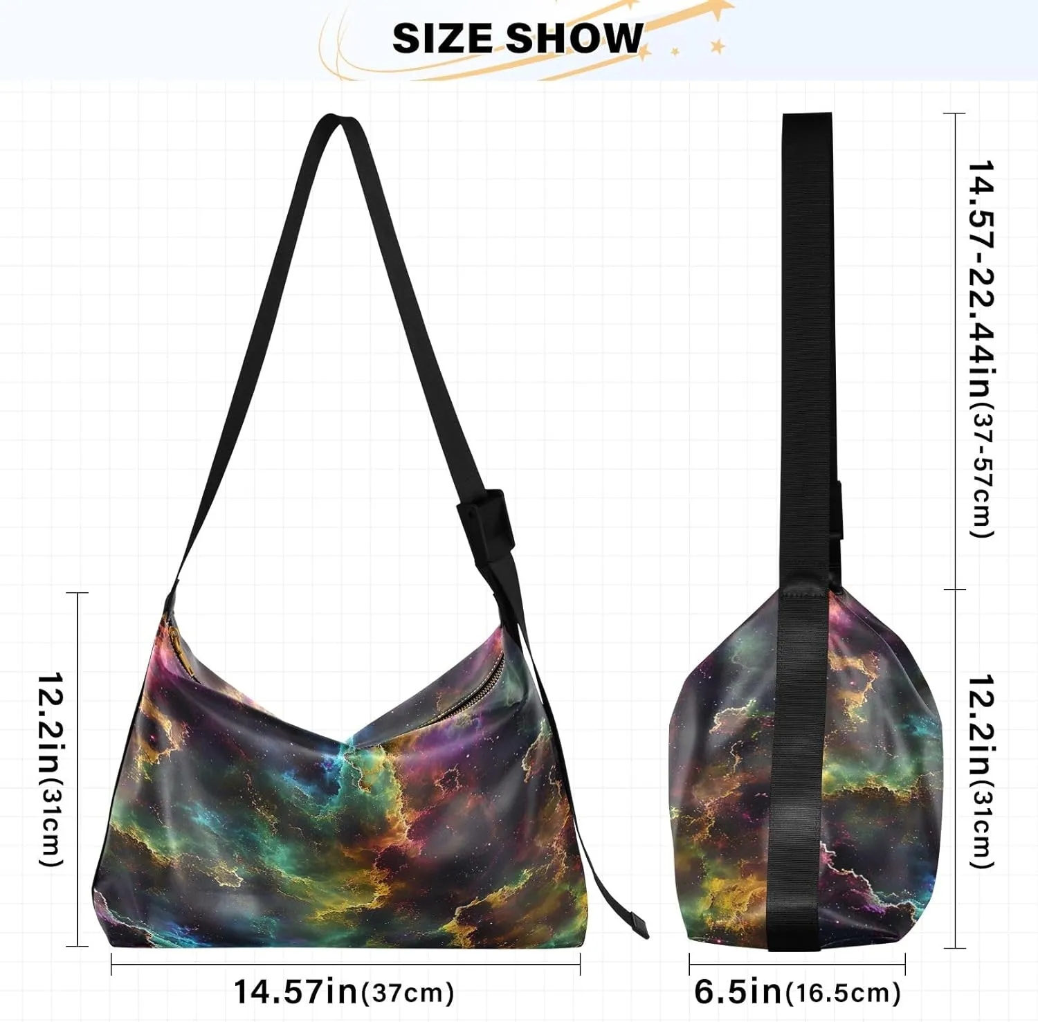 Colorful Nebula Large Crossbody Bag, Wide Strap Crossbody Bag, Leather Crossbody Hobo Bags for Women