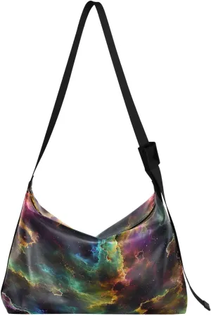 Colorful Nebula Large Crossbody Bag, Wide Strap Crossbody Bag, Leather Crossbody Hobo Bags for Women